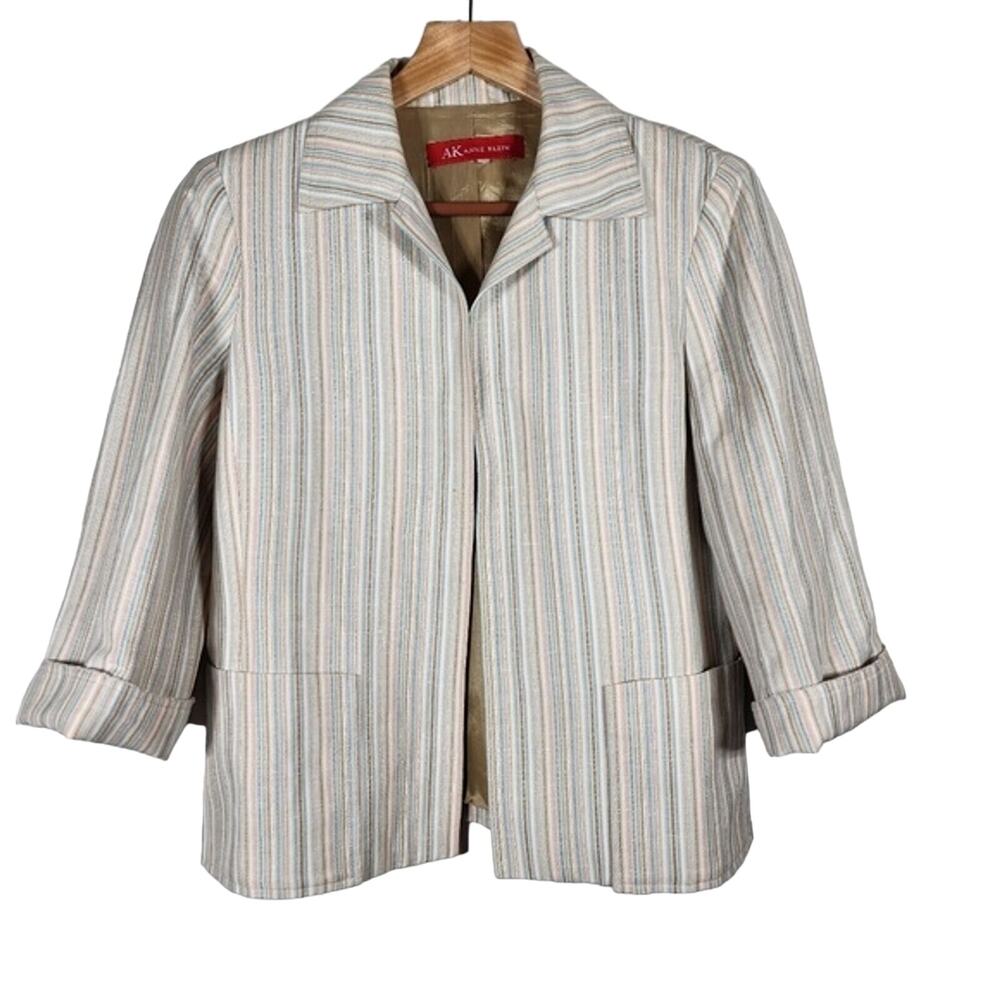 Cream Anne Klein Striped Cuffed Sleeve Blazer